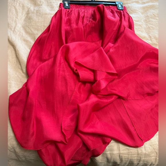 Vintage silk romantic Elegant Red Women's midi Skirt - Picture 3 of 4